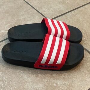 Adidas kids Black Slides with Red and White Stripes